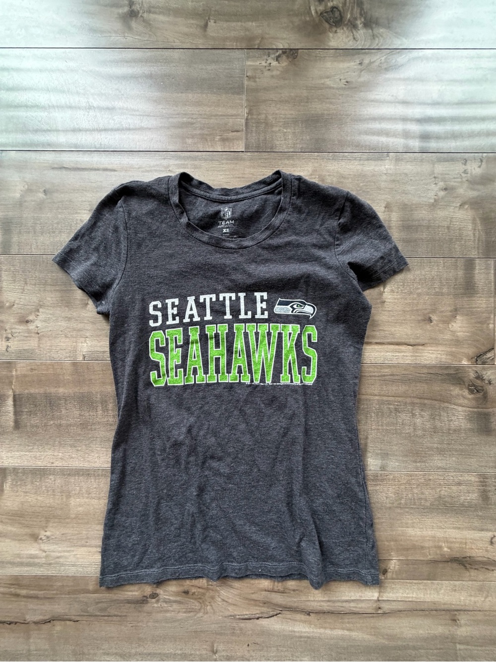 NFL Women's Gray Tee with Green Seattle Seahawks Logo